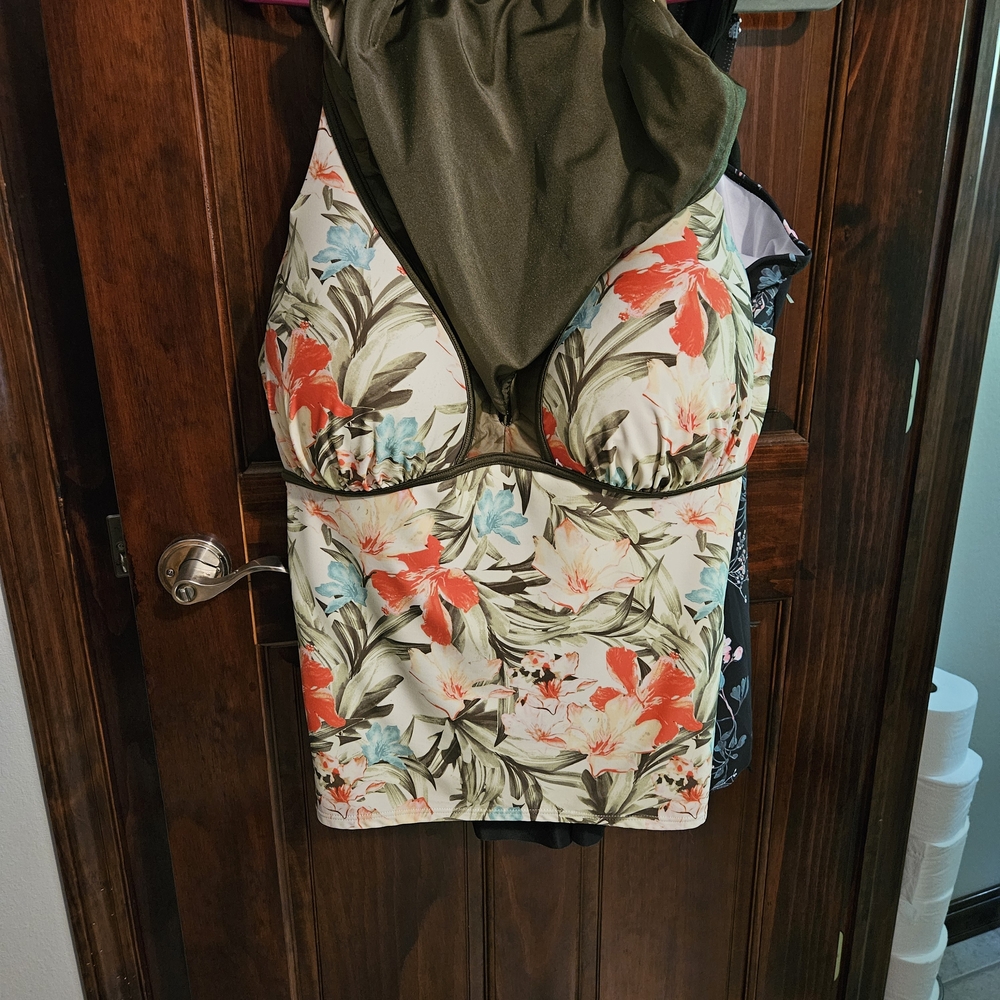 Cacique Floral One-Piece - Olive, Red, and Cream